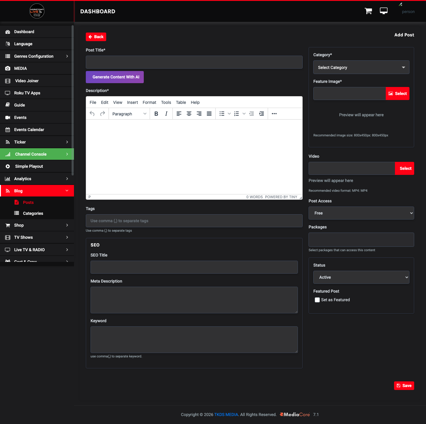 Blog post creation form