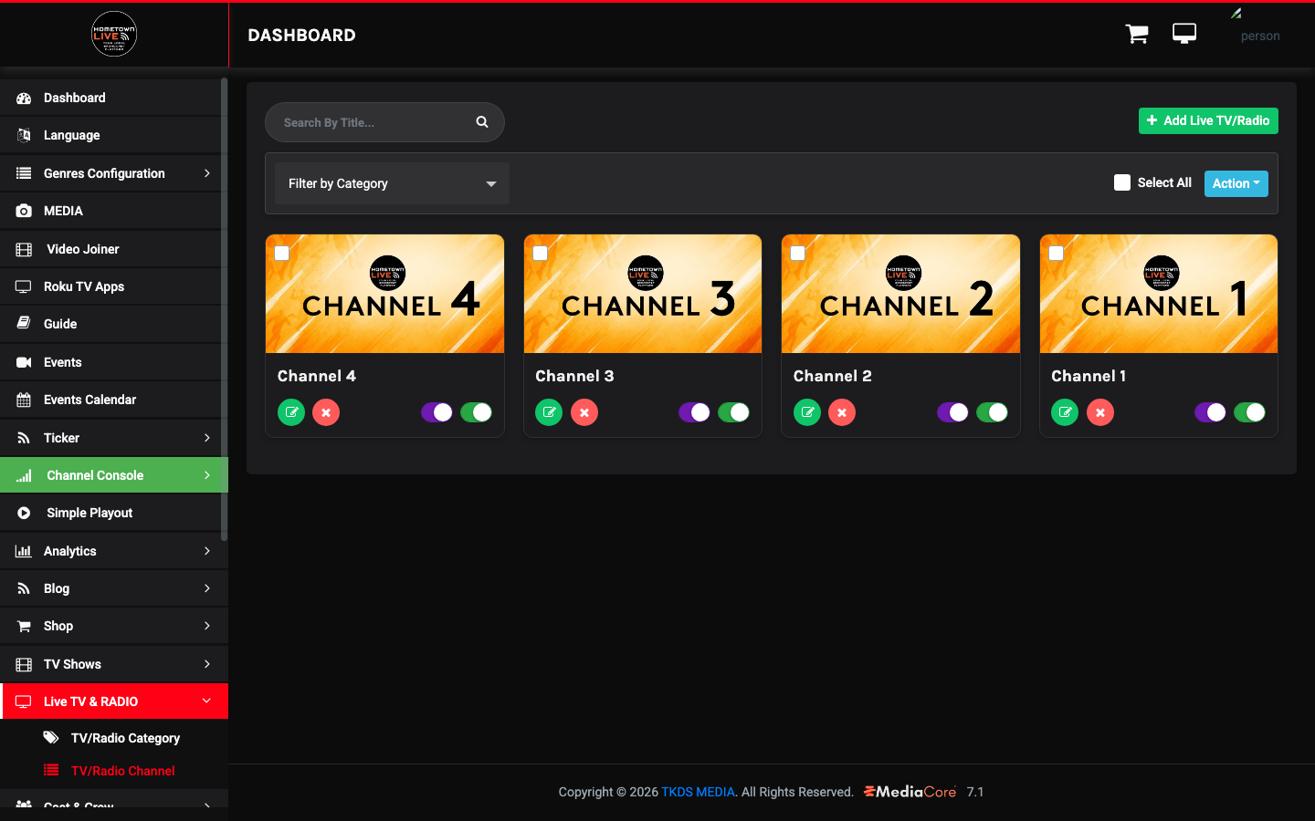 Live TV channel list
