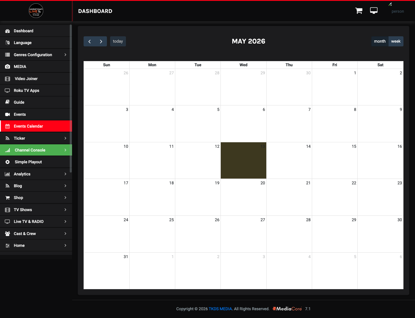 Events Calendar month view