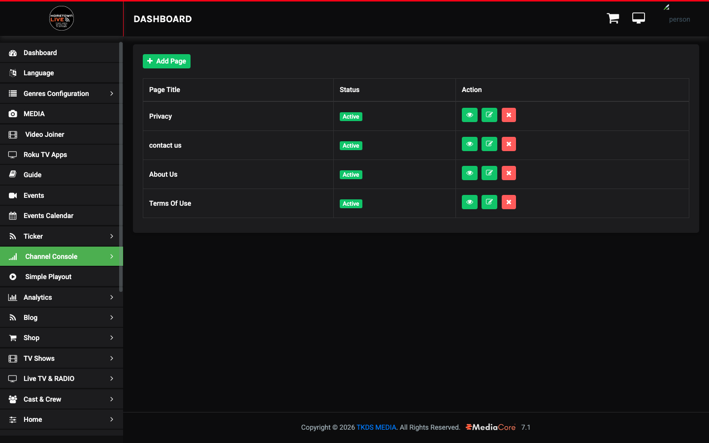 Static pages management list
