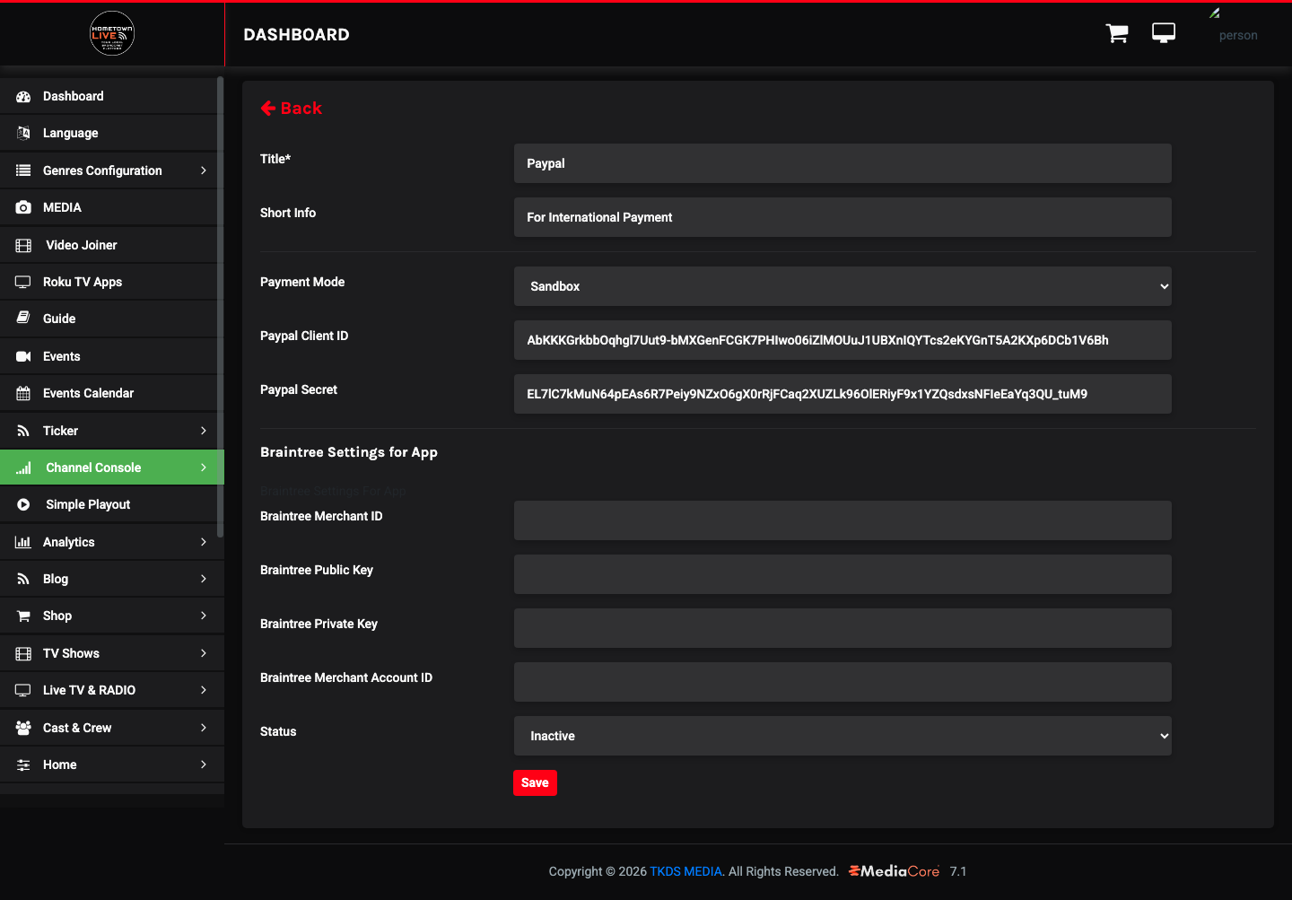 Payment Gateway Edit modal