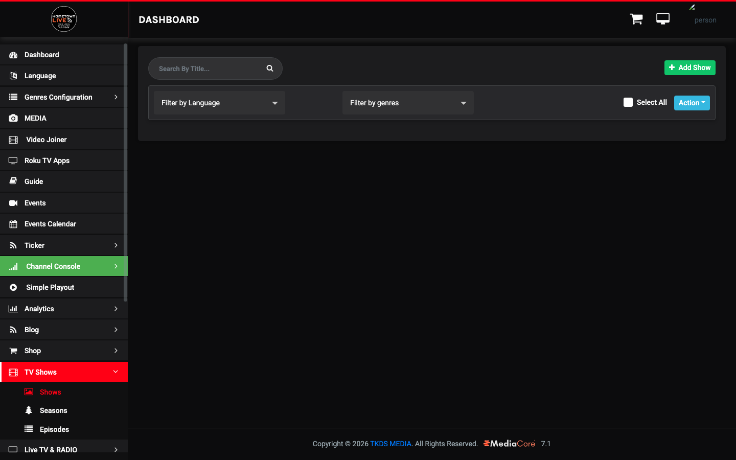 Shows list view