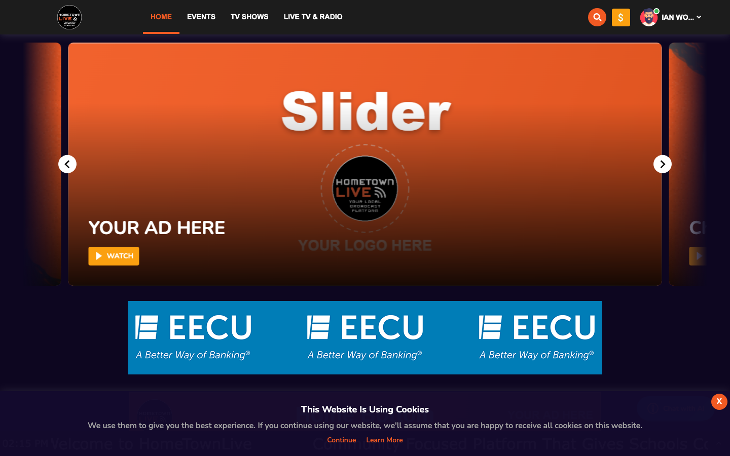 Live channels on the viewer home page