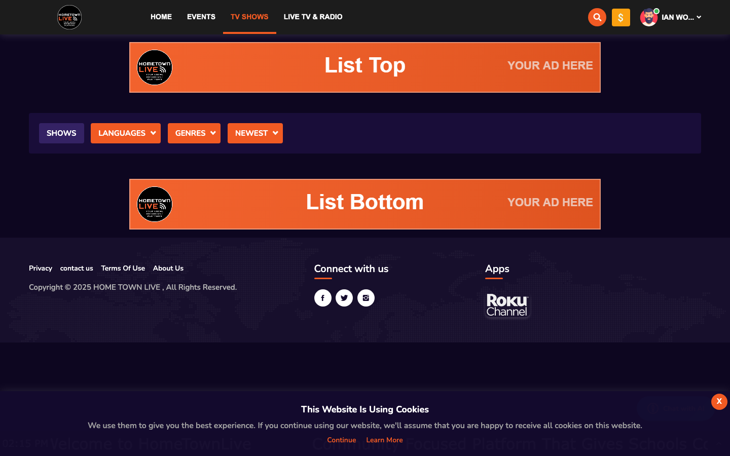 TV Shows listing page
